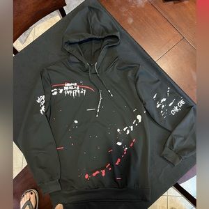 Large , black, red and white paint splattered design hoodie !